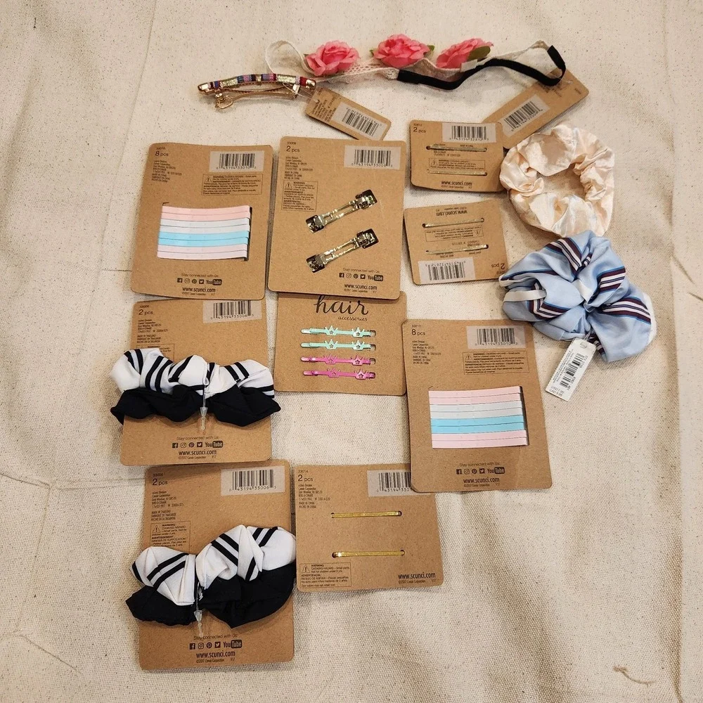 New Large Lot of Assorted Hair Accessories Scrunchi Clips Barrettes Bobby Pins